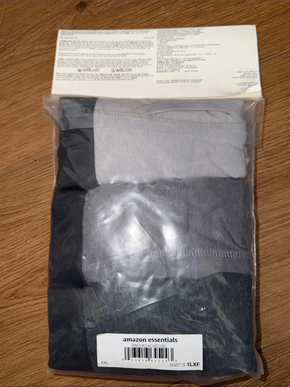 Amazon Essentials Men's 3-Pack Boxer Briefs - Light Gray, Dark Gray & Black-XXL